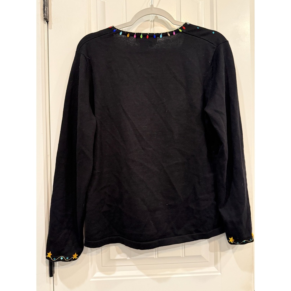 Jack B. Quick Womens Sweater L Black Christmas Cardigan Stocking Festive - Picture 7 of 7